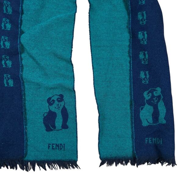 Fendi Panda Italian 90’s Wool Double Sided Shawl Scarf - Picture 5 of 7